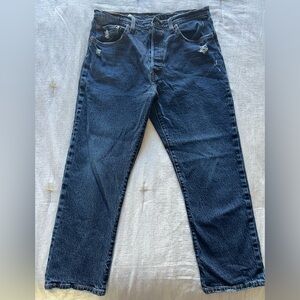 Levi’s women’s 501 dark wash jeans. W32,L26.